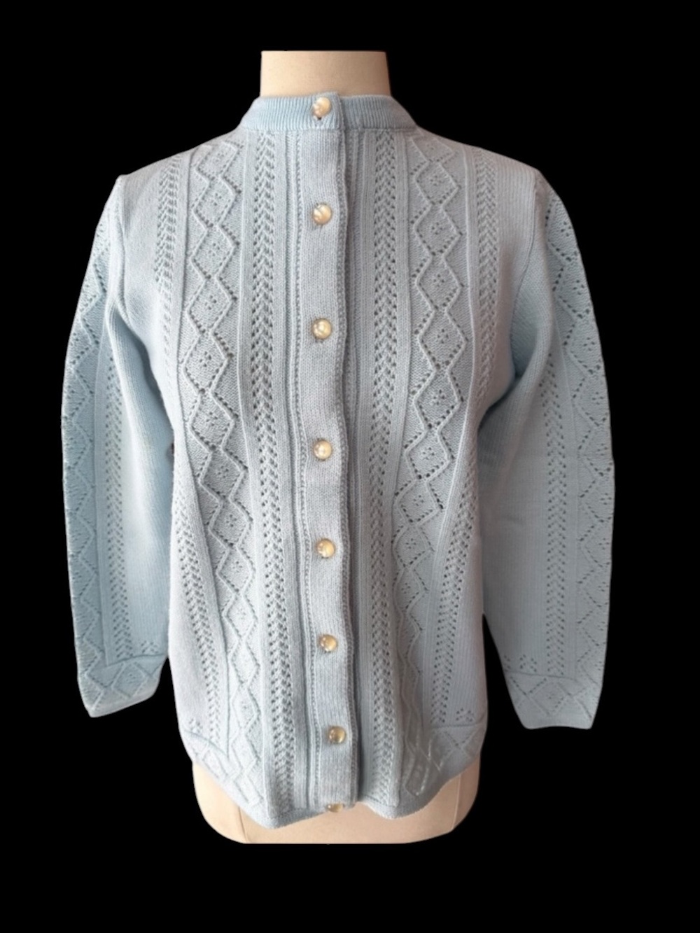 NWOT 1960s Sherry Gale 100% Turbo Orlon Acrylic Eyelet Front-Button Down Cardi